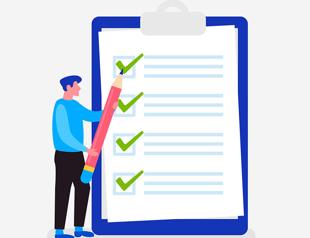 Illustration of a person checking off a large checklist