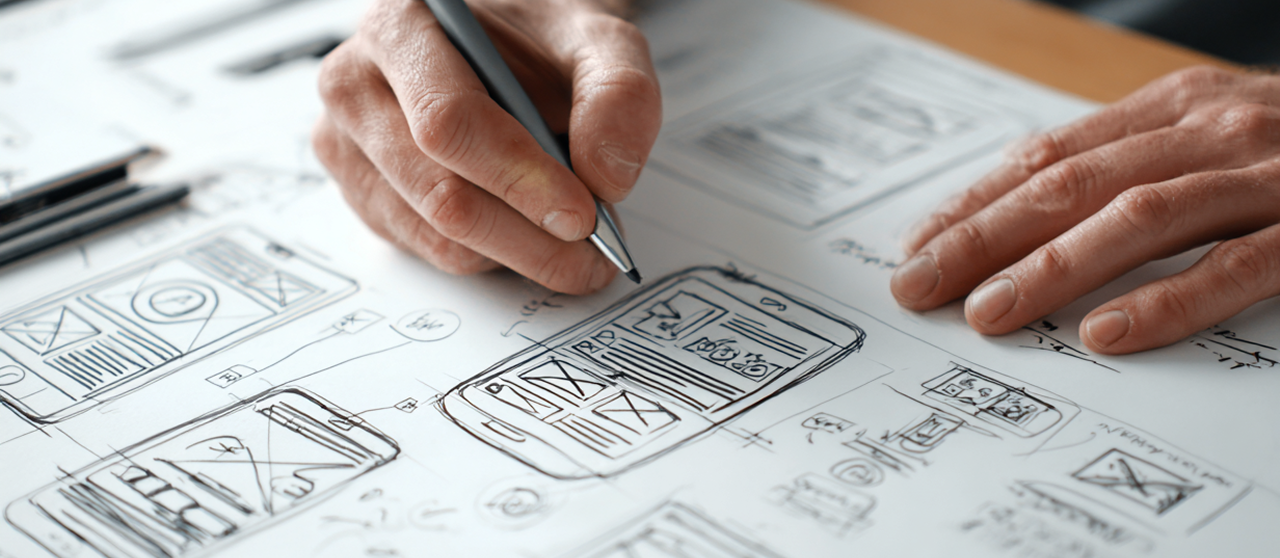 Hand sketching wireframes on paper