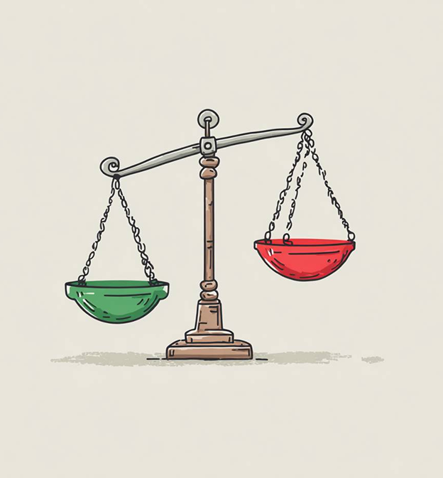 A scale weighing two options