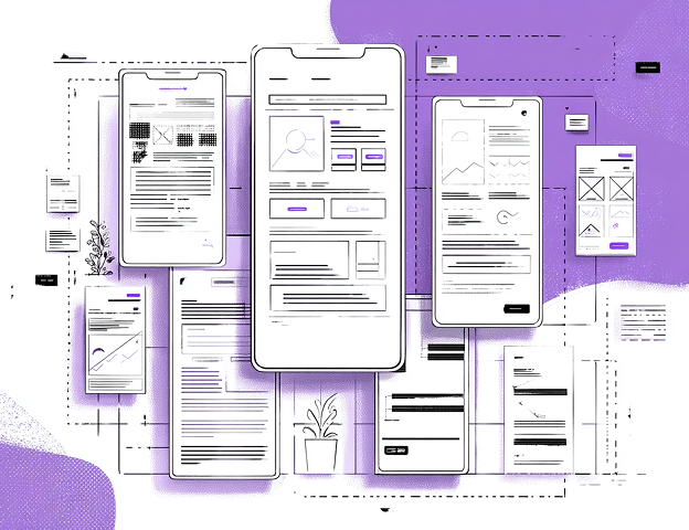 Consistent wireframe screens laid out together
